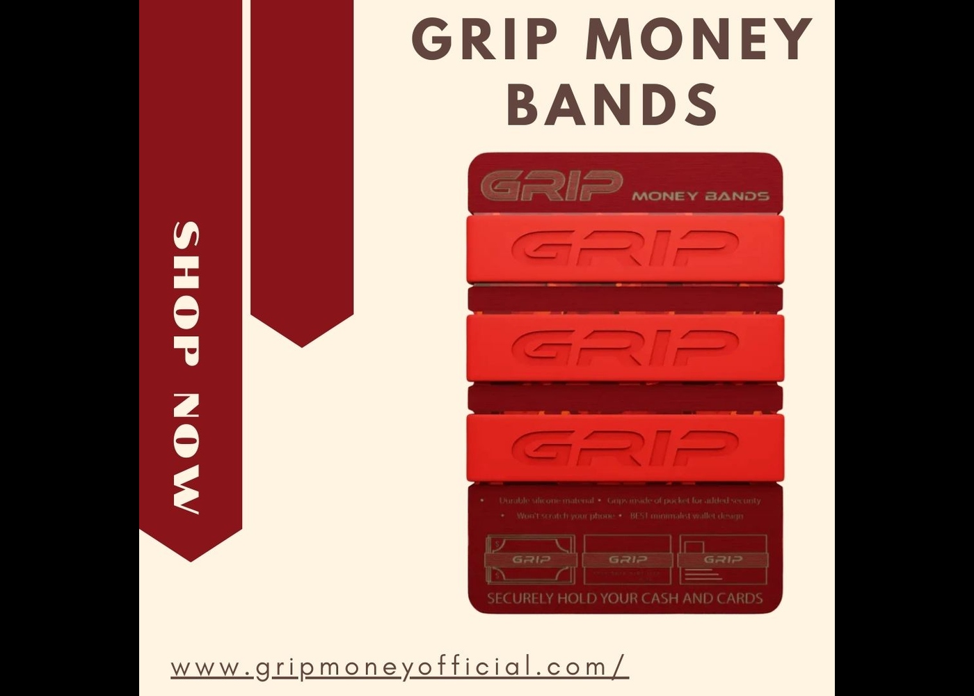  Set of 3 Red Minimalist Wallets For Accessories | Grip Money Bands